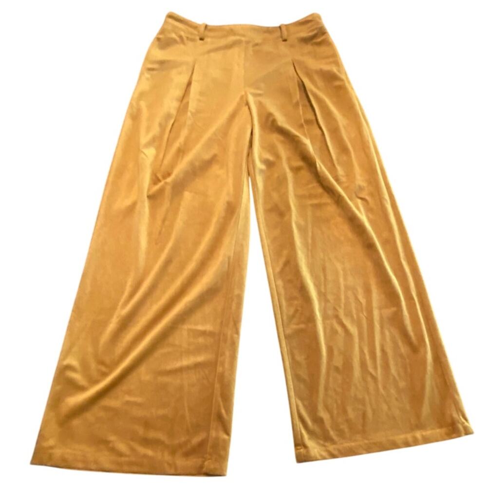 NWT The Commensé Corduroy Wide Leg Pants Gold Mustard High Waist Pleated Sz LG